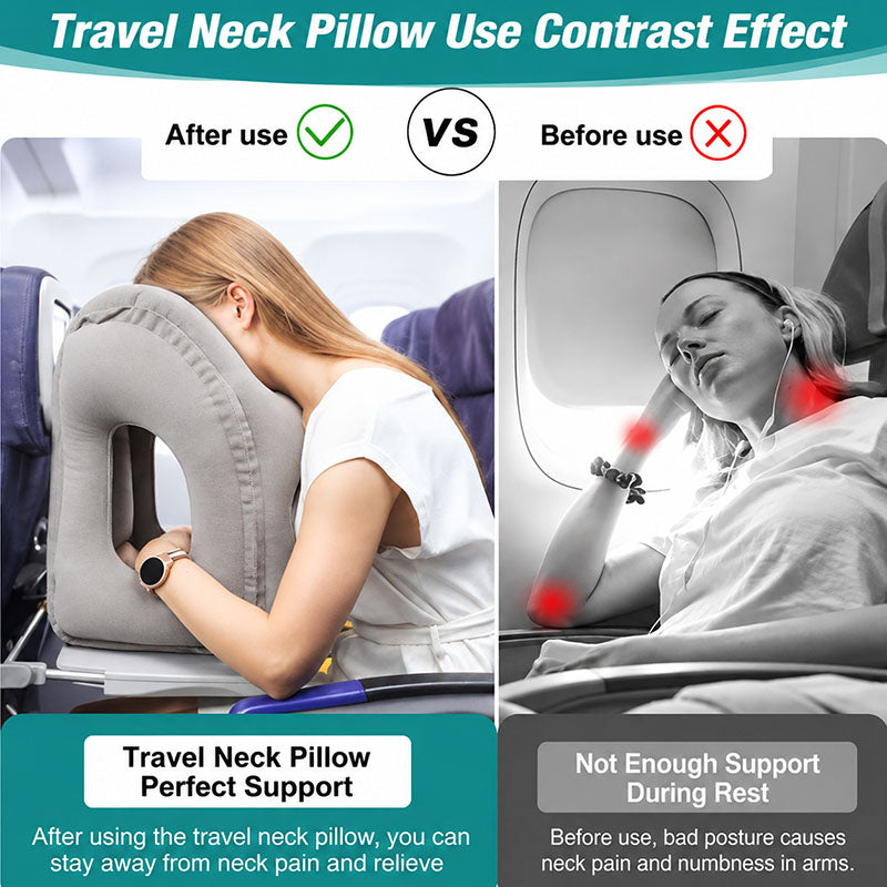 😴 LIMITED-TIME 50% OFF! ✈️ Inflatable Ergonomic Hollow-Cutout Travel Pillow – PVC Flocking, Quick Inflate, With Storage Bag ✨