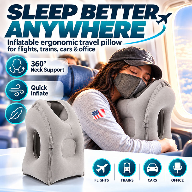 😴 LIMITED-TIME 50% OFF! ✈️ Inflatable Ergonomic Hollow-Cutout Travel Pillow – PVC Flocking, Quick Inflate, With Storage Bag ✨