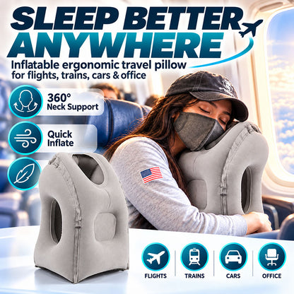 😴 LIMITED-TIME 50% OFF! ✈️ Inflatable Ergonomic Hollow-Cutout Travel Pillow – PVC Flocking, Quick Inflate, With Storage Bag ✨