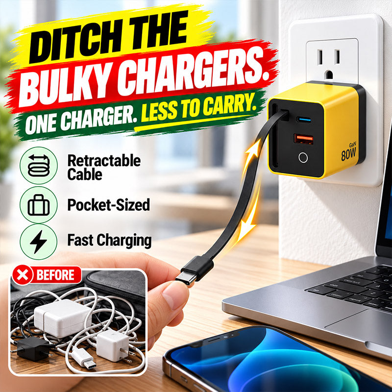 🔥3 in 1 GaN Charger,Scalable 80W MAX fast charger module with Type-C cable and 1 USB ports