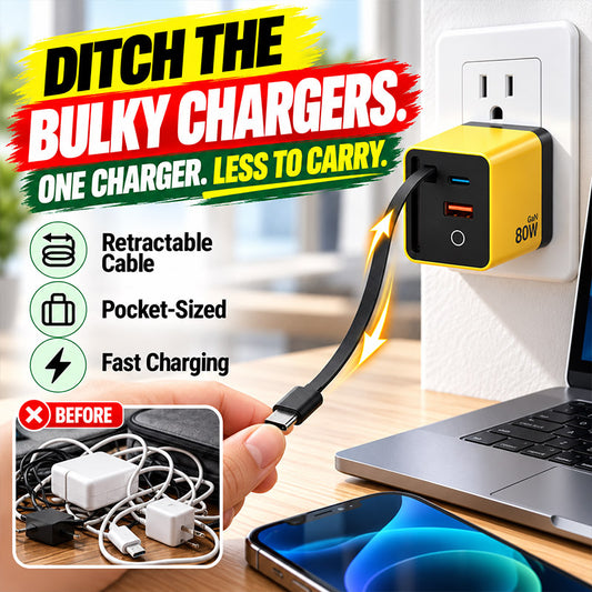 🔥3 in 1 GaN Charger,Scalable 80W MAX fast charger module with Type-C cable and 1 USB ports