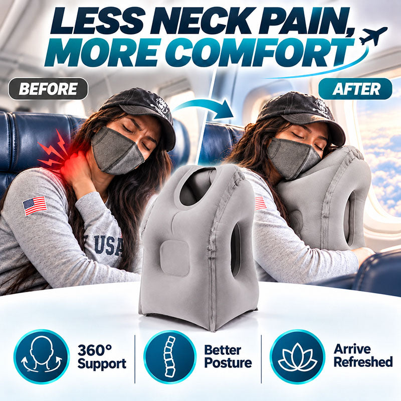 😴 LIMITED-TIME 50% OFF! ✈️ Inflatable Ergonomic Hollow-Cutout Travel Pillow – PVC Flocking, Quick Inflate, With Storage Bag ✨