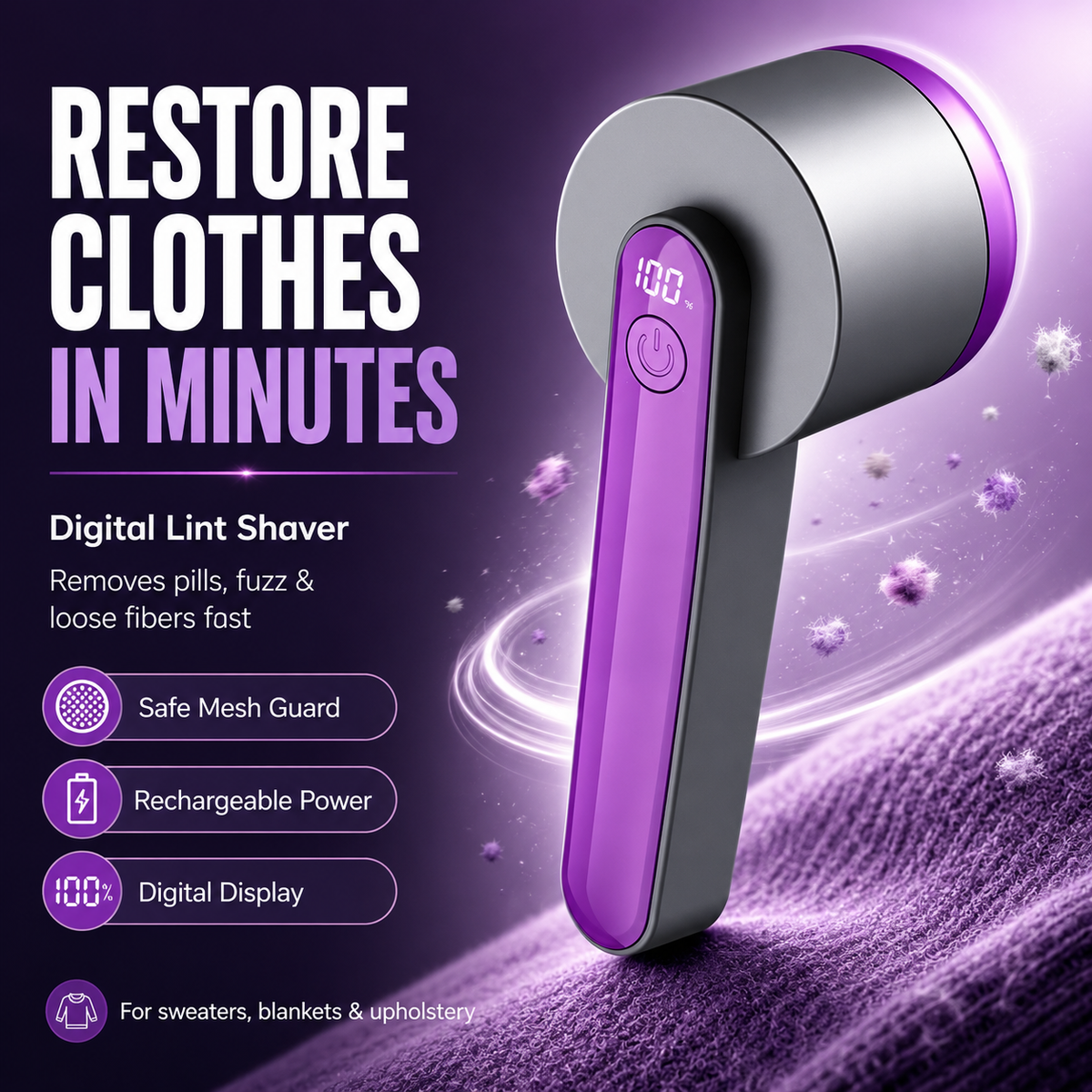Rechargeable 6-Blade Fabric Shaver & Lint Remover for Cashmere, Wool & Sweaters (la)