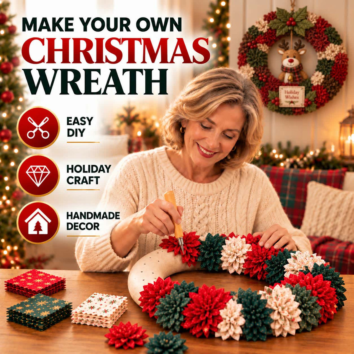 🎄 3D Fabric Poke Wreath DIY Kit (LA)