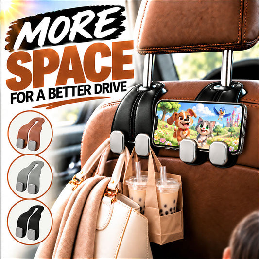 2-in-1 Leather Car Seat Hook & Phone Mount for Purses, Bags & Drinks (Offer)