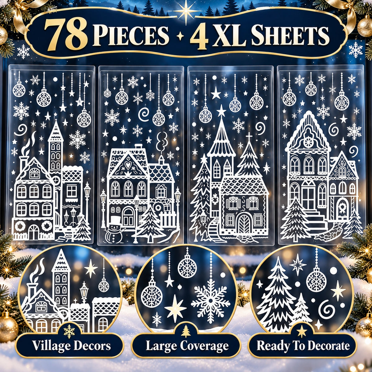 🎁🎄 Christmas Village Window Sticker Set (la)