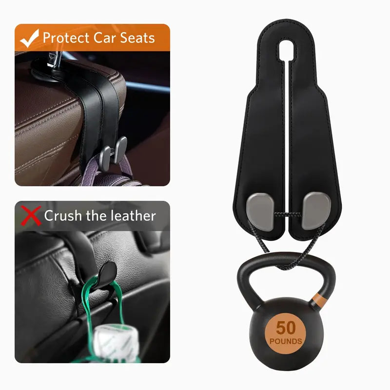 2-in-1 Leather Car Seat Hook & Phone Mount for Purses, Bags & Drinks (Offer)