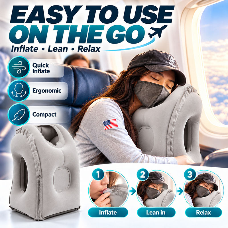 😴 LIMITED-TIME 50% OFF! ✈️ Inflatable Ergonomic Hollow-Cutout Travel Pillow – PVC Flocking, Quick Inflate, With Storage Bag ✨