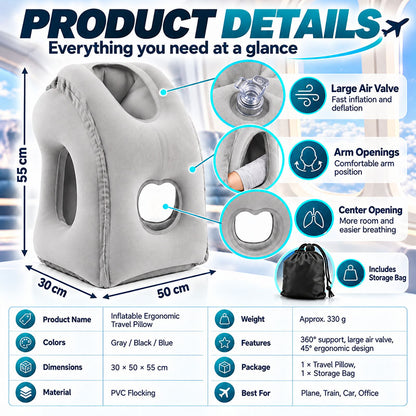 😴 LIMITED-TIME 50% OFF! ✈️ Inflatable Ergonomic Hollow-Cutout Travel Pillow – PVC Flocking, Quick Inflate, With Storage Bag ✨