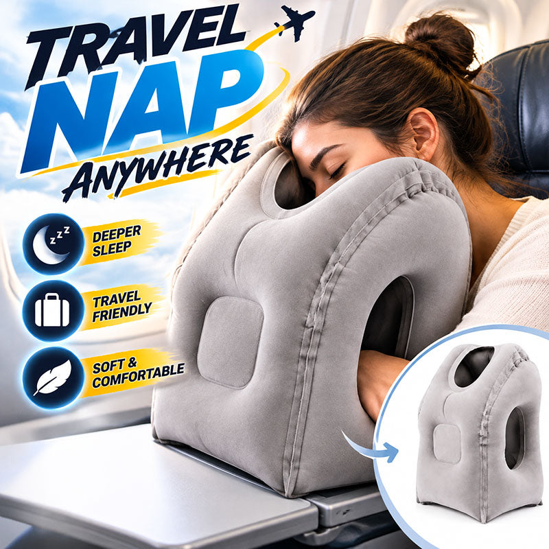 😴 LIMITED-TIME 50% OFF! ✈️ Inflatable Ergonomic Hollow-Cutout Travel Pillow – PVC Flocking, Quick Inflate, With Storage Bag ✨