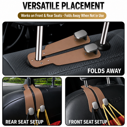 🔥2-in-1 Leather Car Seat Hook & Phone Mount for Purses, Bags & Drinks(La)