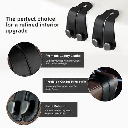 🔥2-in-1 Leather Car Seat Hook & Phone Mount for Purses, Bags & Drinks(La)