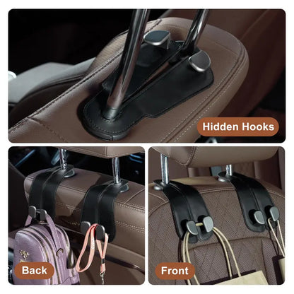 🔥2-in-1 Leather Car Seat Hook & Phone Mount for Purses, Bags & Drinks(La)