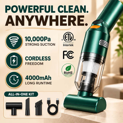 Cordless Car Vacuum – 10000Pa Suction & 4000mAh Battery