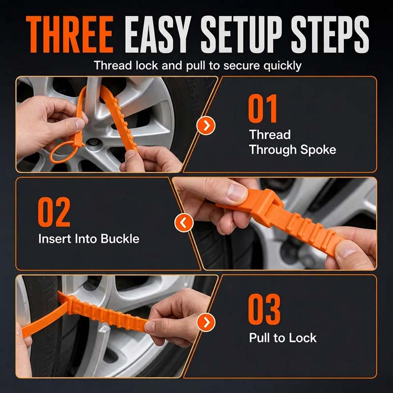 Universal Car Snow Chains Thickened Anti-Slip Tire Cable Ties for SUVs Sedans and Winter Driving