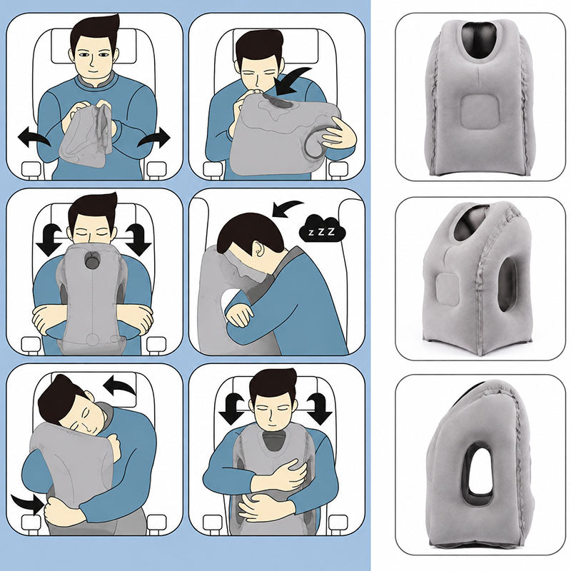 😴 LIMITED-TIME 50% OFF! ✈️ Inflatable Ergonomic Hollow-Cutout Travel Pillow – PVC Flocking, Quick Inflate, With Storage Bag ✨