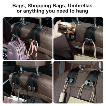 🔥2-in-1 Leather Car Seat Hook & Phone Mount for Purses, Bags & Drinks(La)
