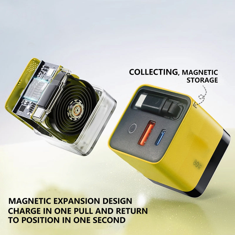 🔥3 in 1 GaN Charger,Scalable 80W MAX fast charger module with Type-C cable and 1 USB ports